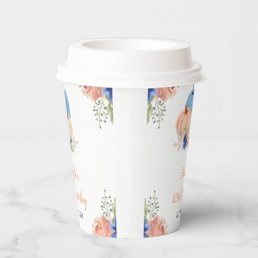 Gobelets En Papier Citrouilles floral bleu et bleu marine (Droite)