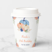 Gobelets En Papier Citrouilles floral bleu et bleu marine (Recto)