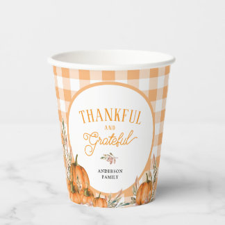 Gobelets En Papier Citrouilles Gingham de Remerciement et de Gratitud