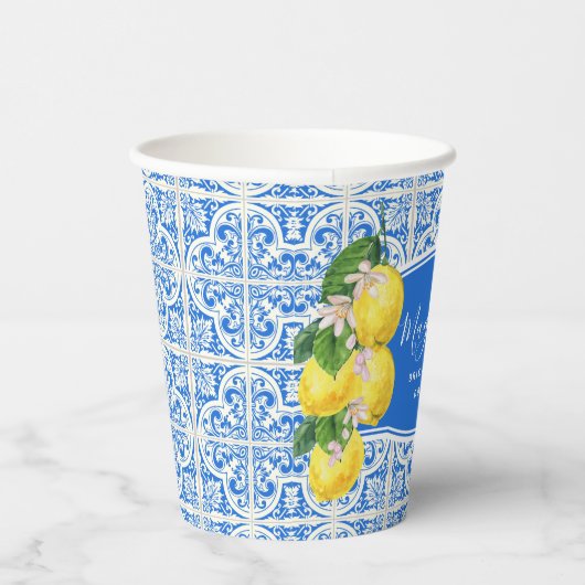 Gobelets En Papier Citrus bleu méditerranéen Fête des mariées citron (Droite)