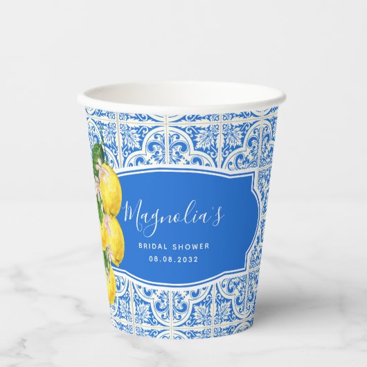 Gobelets En Papier Citrus bleu méditerranéen Fête des mariées citron (Recto)