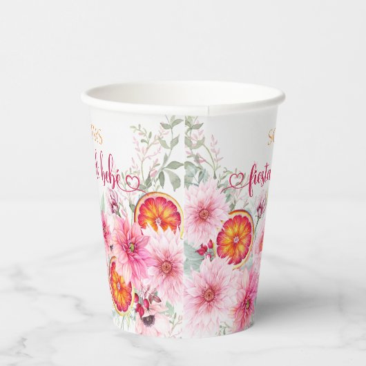 Gobelets En Papier Citrus & Fleurs roses Baby shower espagnol (Droite)