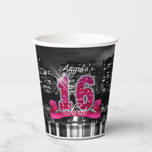 Gobelets En Papier City Lights Sweet sixteen rose ID117 (Recto)