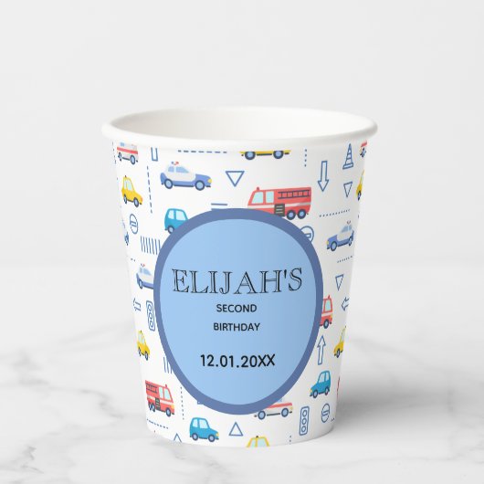 Gobelets En Papier City Transport Camion Deuxième fête d'anniversaire (Recto)