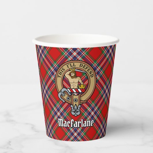 Gobelets En Papier Clan MacFarlane Crest sur Red Tartan (Recto)