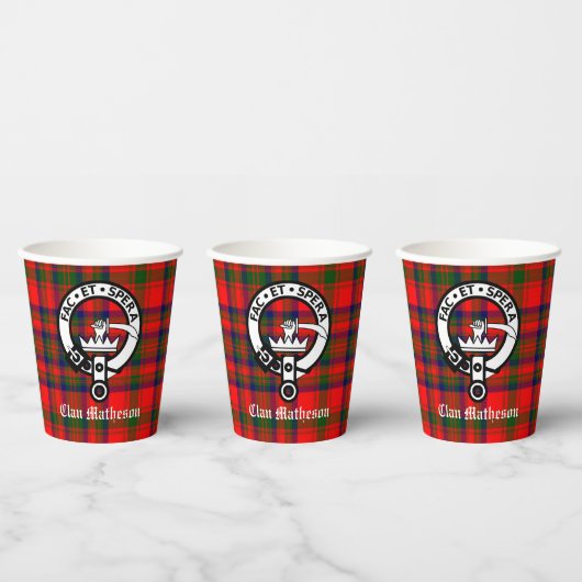 Gobelets En Papier Clan Matheson Crest Badge et Tartan (Multi)
