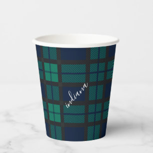 Gobelets En Papier Clan Plaid Black Watch bleu noir Tartan noir