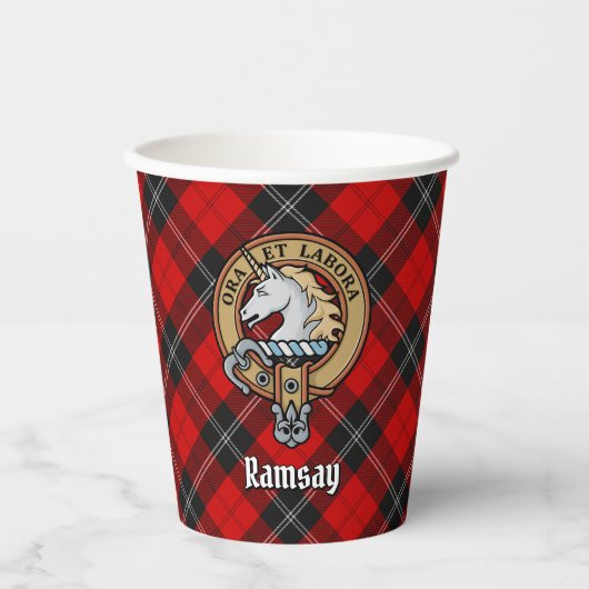 Gobelets En Papier Clan Ramsay Crest sur Red Tartan (Recto)