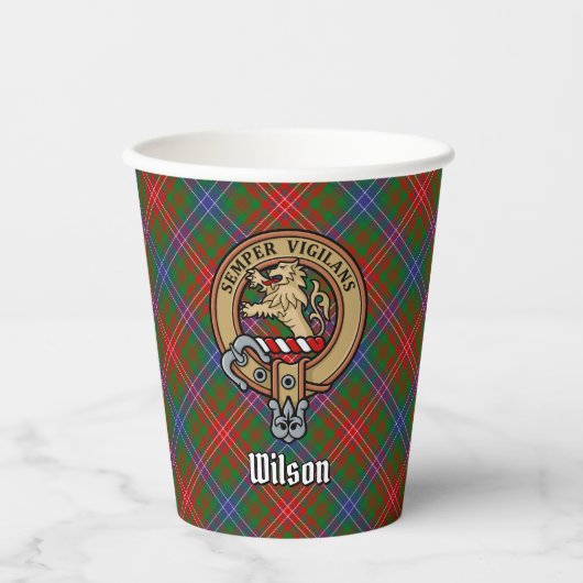 Gobelets En Papier Clan Wilson Crest sur Tartan moderne (Recto)