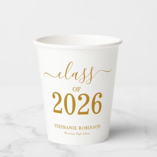 Gobelets En Papier Class of 2026 Modern Gold Script Graduation  (Recto)