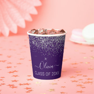 Gobelets En Papier Classe de 2022 Silver Purple Parties scintillant G