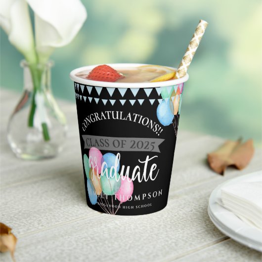 Gobelets En Papier Classe de 2023 Black Félicitations Graduation (Insitu)