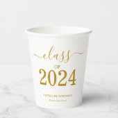 Gobelets En Papier Classe de 2024 Gold Script Graduation (Recto)
