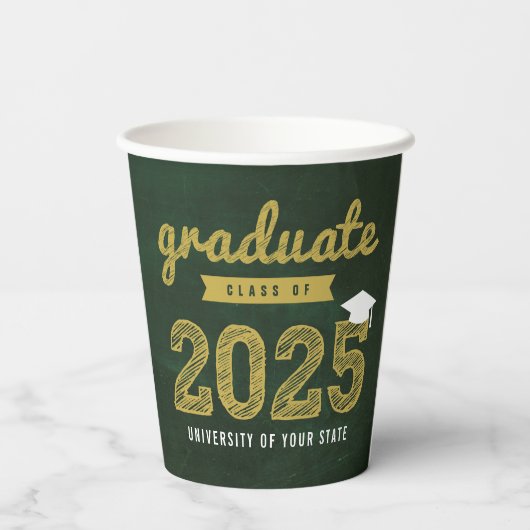Gobelets En Papier Classe De 2025 Chalkboard Sketch Graduation Party (Verso)