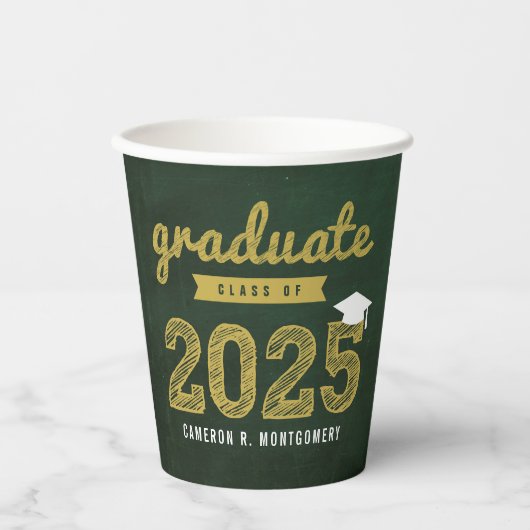 Gobelets En Papier Classe De 2025 Chalkboard Sketch Graduation Party (Recto)