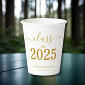 Gobelets En Papier Classe de 2025 Gold Script Graduation