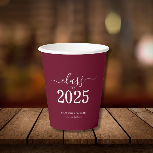 Gobelets En Papier Classe de Burgundy Graduation Party 2025