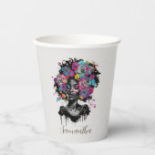 Gobelets En Papier Classe Florale Afro Femme (Recto)