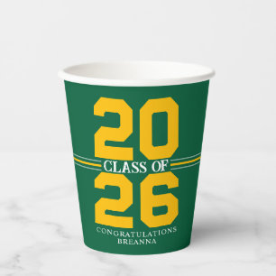 Gobelets En Papier Classe Green & Gold de diplôme personnalisé