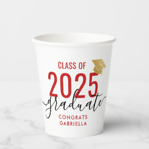 Gobelets En Papier Classe of 2023 Parti de graduation rouge moderne