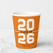 Gobelets En Papier Classe Orange & Blanc de Graduation Personnalisée (Recto)
