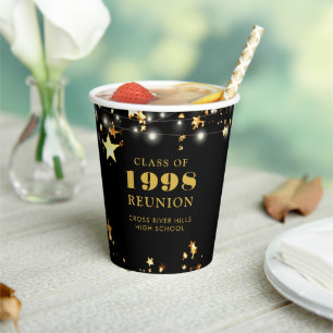 Gobelets En Papier Classe Reunion Black Gold Stars Personnalisé