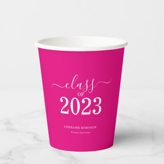 Gobelets En Papier Classe rose de 2023 Graduation Party (Recto)