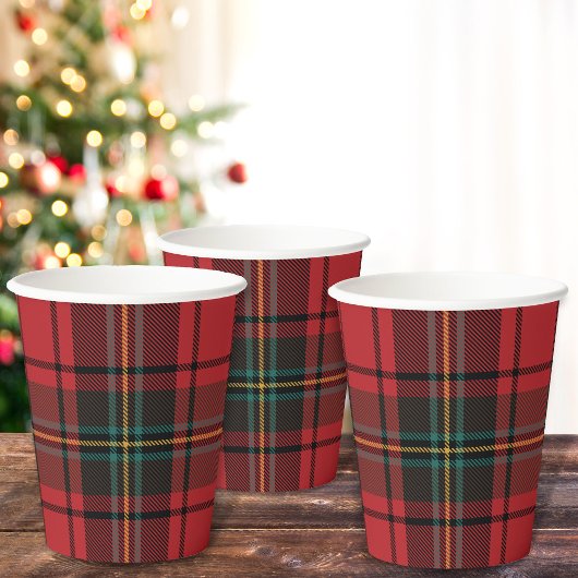 Gobelets En Papier Classic Elegant Rouge Tartan Noël