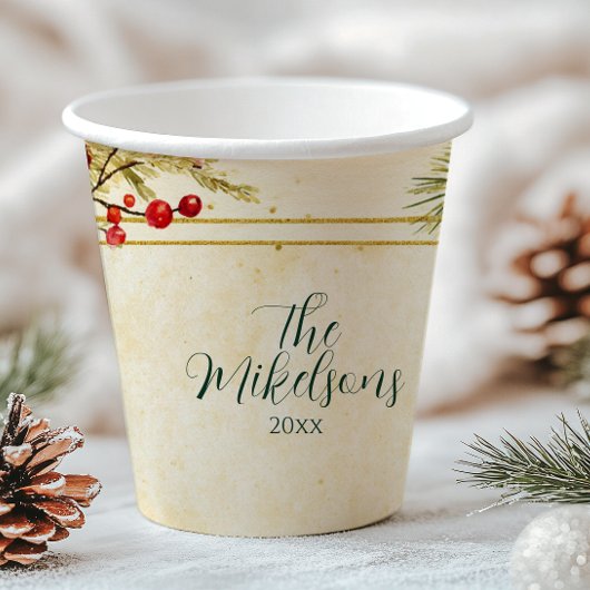 Gobelets En Papier Classic Holly Berry fête de Noël