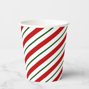 Gobelets En Papier Classic Rouge & Vert Sucre de canne rayures Christ