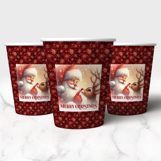 Gobelets En Papier Classic Santa Rudolph Funny Cartoon Christmas Cups