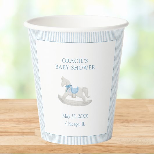 Gobelets En Papier Classic Simple Blue Rocking Horse Baby shower garç