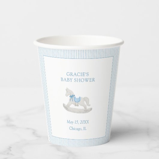 Gobelets En Papier Classic Simple Blue Rocking Horse Baby shower garç (Recto)