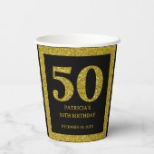 Gobelets En Papier Classy Black and Gold Parties scintillant 50e fête (Verso)