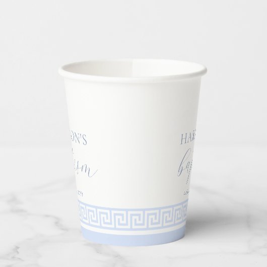 Gobelets En Papier Clé grecque Baptême Bleu Blanc (Gauche)