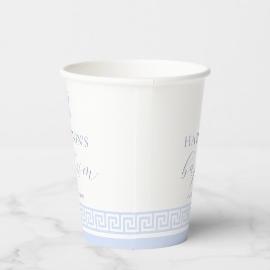 Gobelets En Papier Clé grecque Baptême Bleu Blanc (Droite)