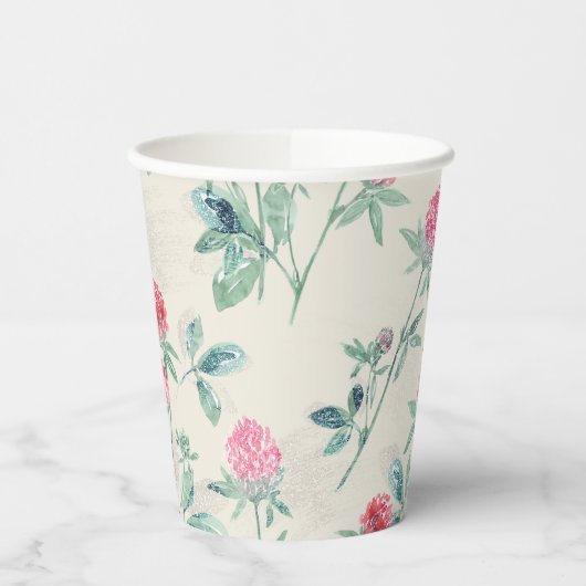 Gobelets En Papier Clover, shamrock sur beige. (Gauche)