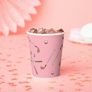Gobelets En Papier Club de golf vintage Retro Golf Balls Motif rose