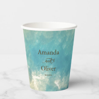 Gobelets En Papier Coastal Chic Golden Sand Turquoise Mariage d'eau