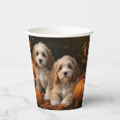 Gobelets En Papier Cockapoo Puppy Citrouille d'automne (Recto)