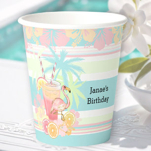 Gobelets En Papier Cocktail Flamant rose Summer Pool Beach Tropical