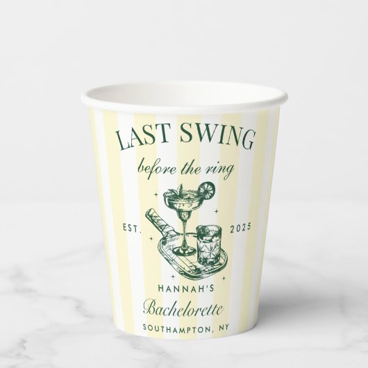 Gobelets En Papier Cocktail Pickleball Bach Vert & Jaune Grandes (Verso)