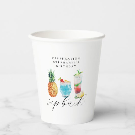 Gobelets En Papier Cocktails d'ananas bleu tropical (Recto)