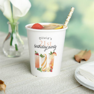 Gobelets En Papier Cocktails d'été modernes 21e fête d'anniversaire