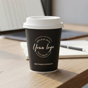 Gobelets En Papier Code QR de logo d'entreprise minimaliste noir simp