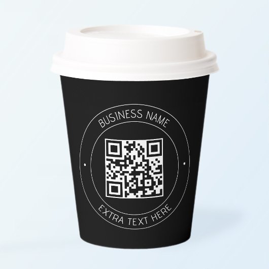 Gobelets En Papier Code QR et texte modifiable | Noir et blanc