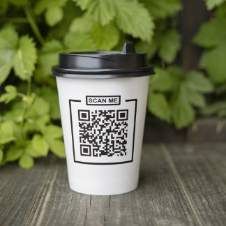 Gobelets En Papier Code QR moderne personnalisé Noir et blanc Entrepr