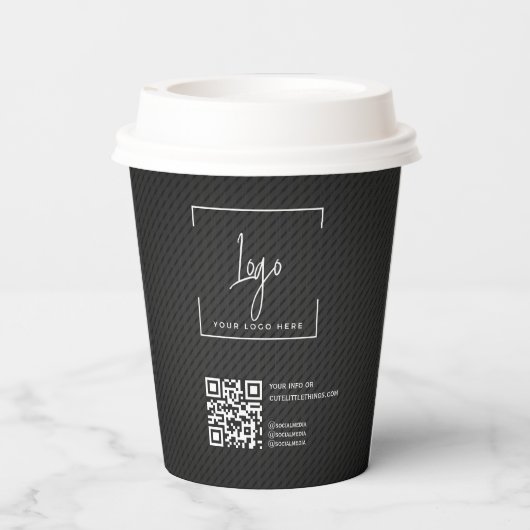 Gobelets En Papier Code QR noir élégant Logo d'affaires minimal (Verso)