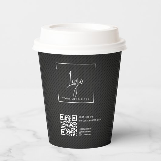 Gobelets En Papier Code QR noir élégant Logo d'affaires minimal (Recto)