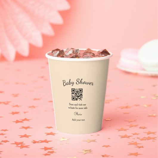 Gobelets En Papier Code QR simple pour baby shower avec nom et texte (Insitu)